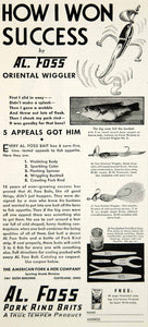 1932 Ad Al Foss True Temper Pork Rind Bait Fishing Oriental Wiggler Lure YHF1