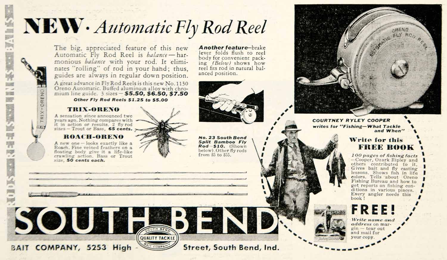 auto fly rod reel 1933 Ad South Bend Bait Automatic Fly Rod Reel Fishing Tackle Sporting – Period Paper Historic Art LLC