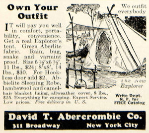1933 Ad David T Abercrombie New Explorer Camping Tent Sporting Goods YHF1