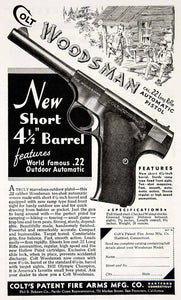 1933 Ad Colt Woodsman .22 Caliber Automatic Pistol Gun Hunting Sporting YHF1