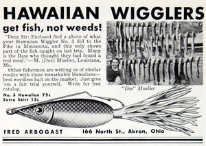 1940 Ad Fred Arbogast Hawaiian Wigglers Fishing Lure Bait Tackle Sport – Period Paper Historic Art LLC