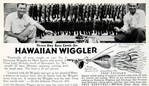 1941 Ad Fred Arbogast Hawaiian Wiggler Fishing Lure Sporting Goods Bait YHF1