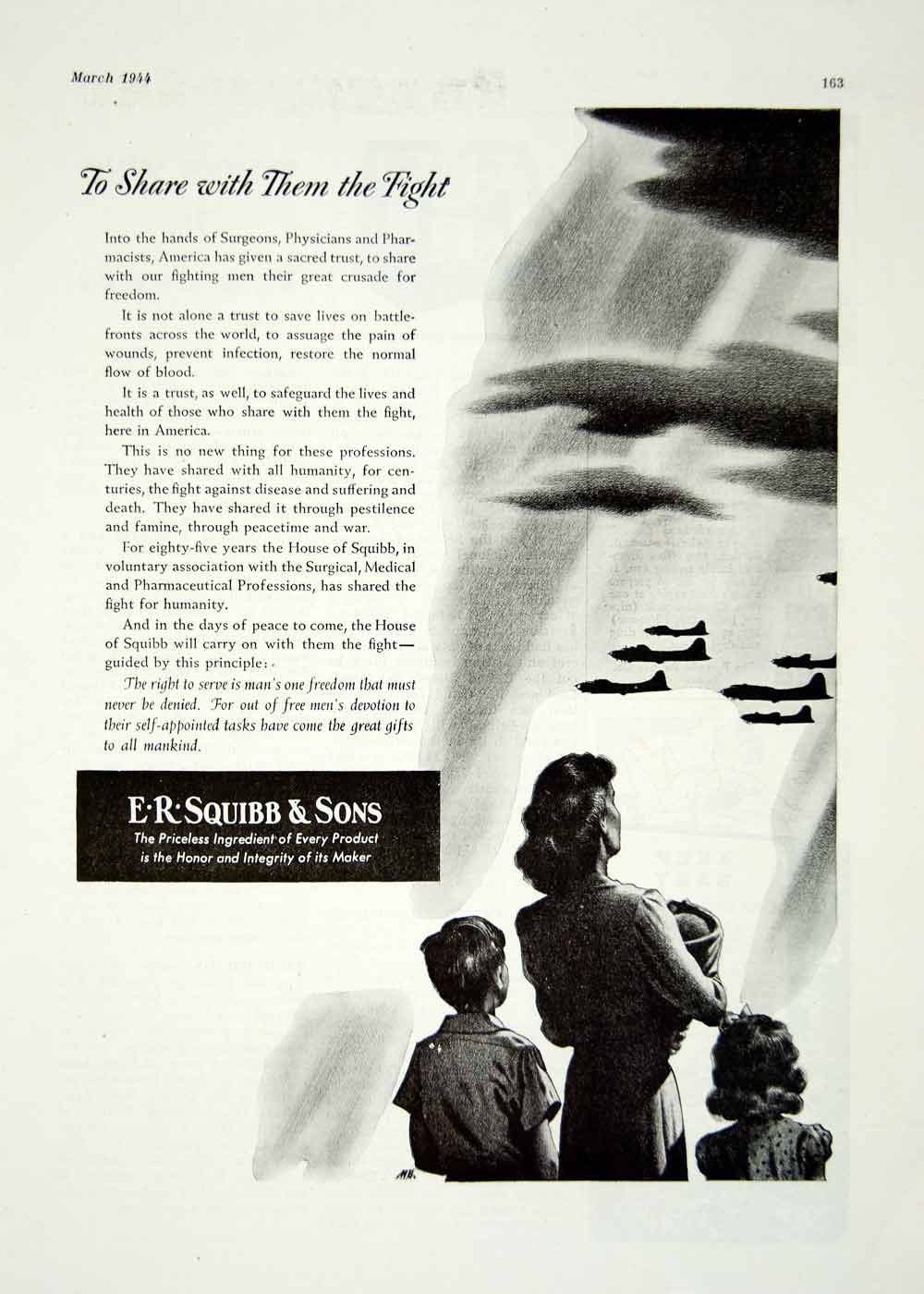 1944 Ad E R Squibb Sons Mother Children Military Planes Medical YHH1