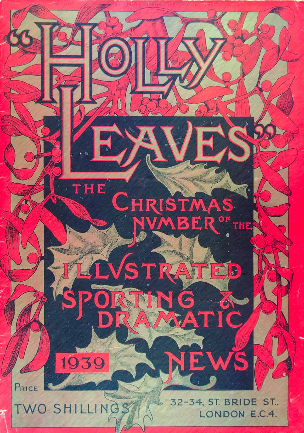 1939 Lithograph Cover Holly Leaves Illustrated Sporting Dramatic News YHL1