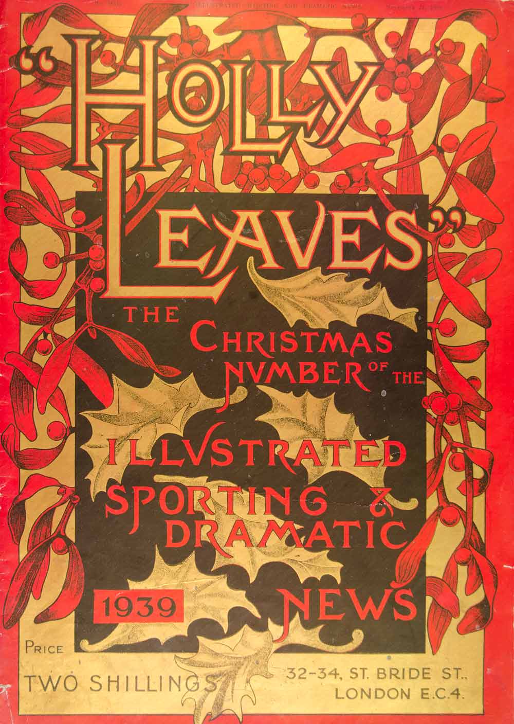 1939 Lithograph Cover Holly Leaves Illustrated Sporting Dramatic News YHL1