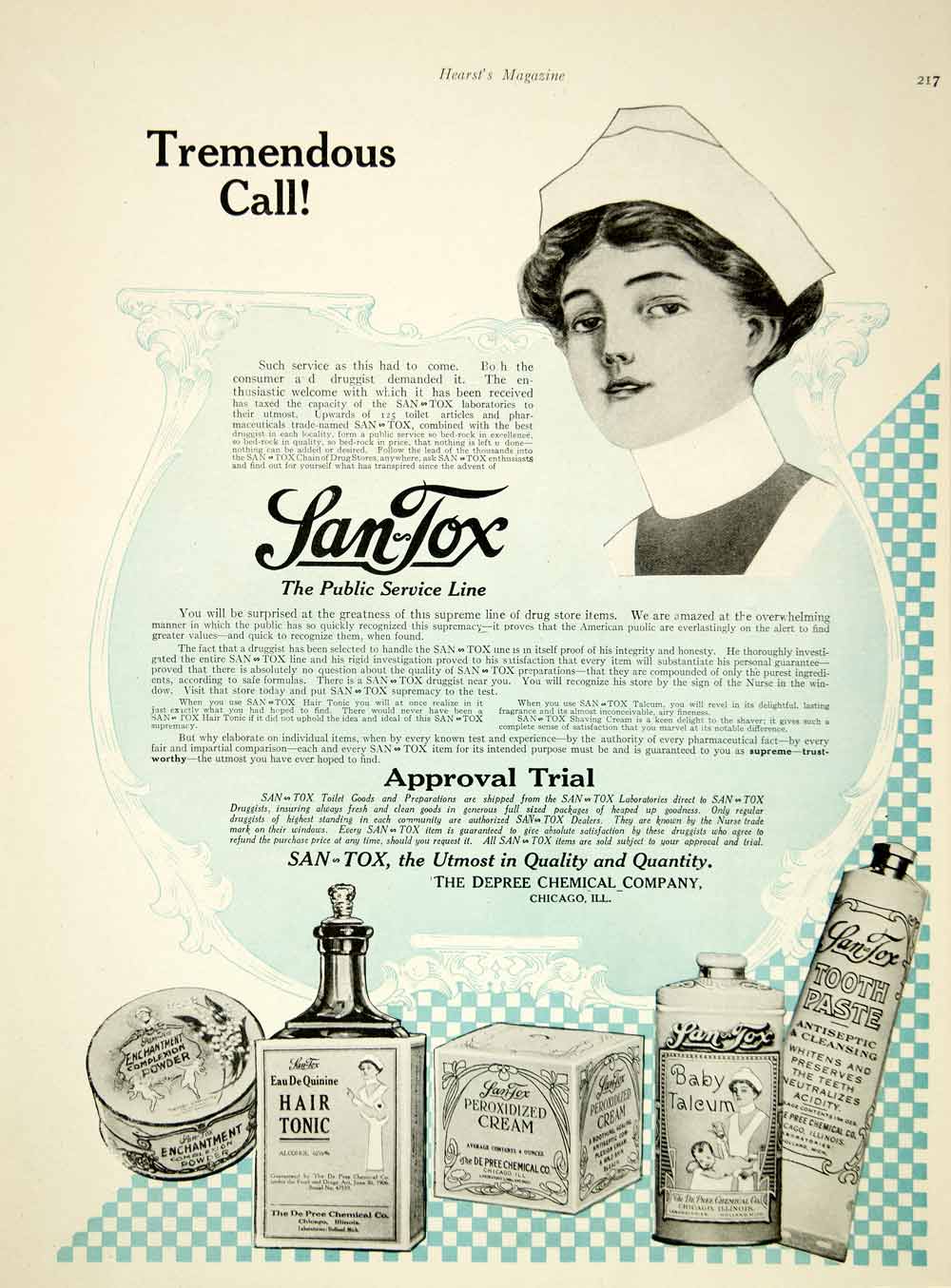 1916 Ad San Tox Health Beauty Products Woman Hair Tonic Cream Talcum Tooth YHM2