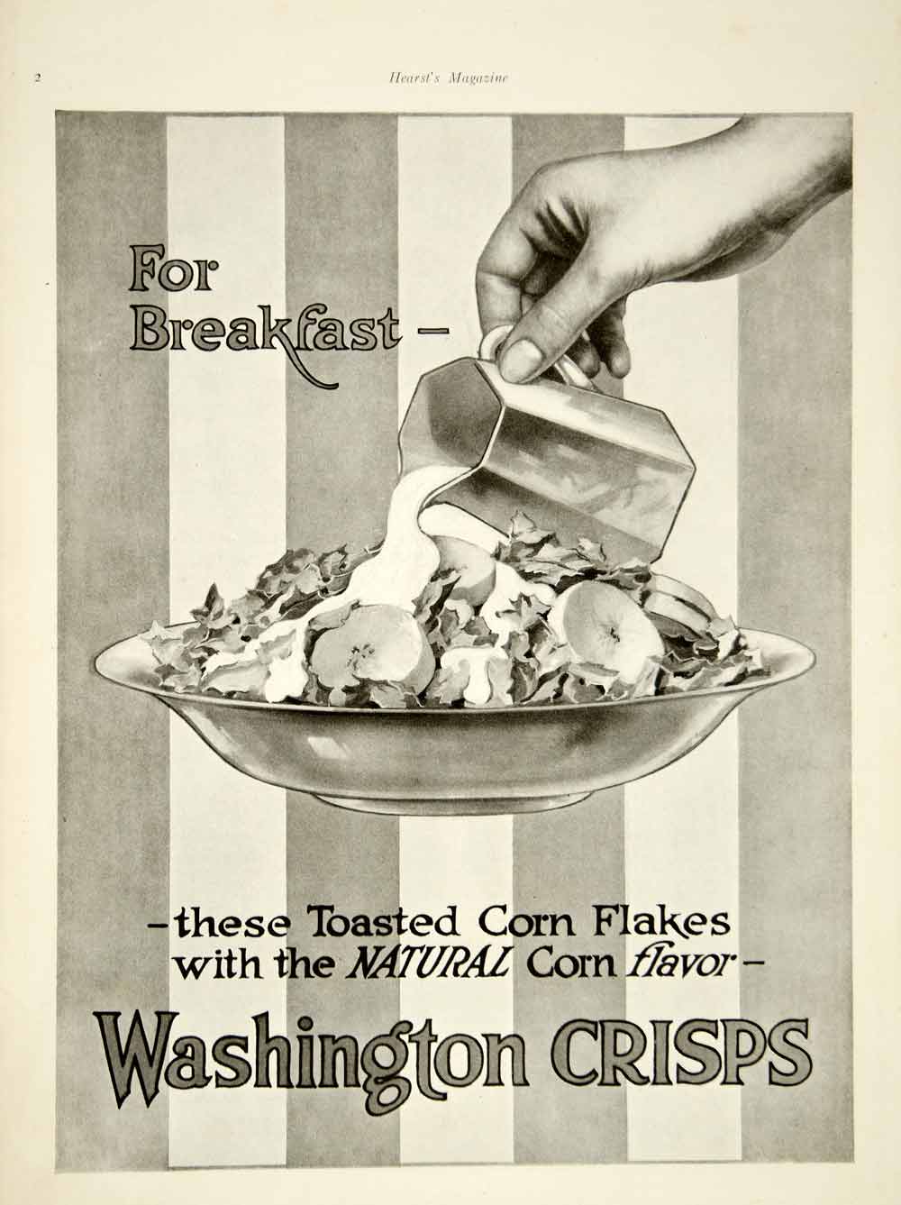 1916 Ad Washington Crisps Toasted Corn Flakes Breakfast Cereal Food Stripes YHM2