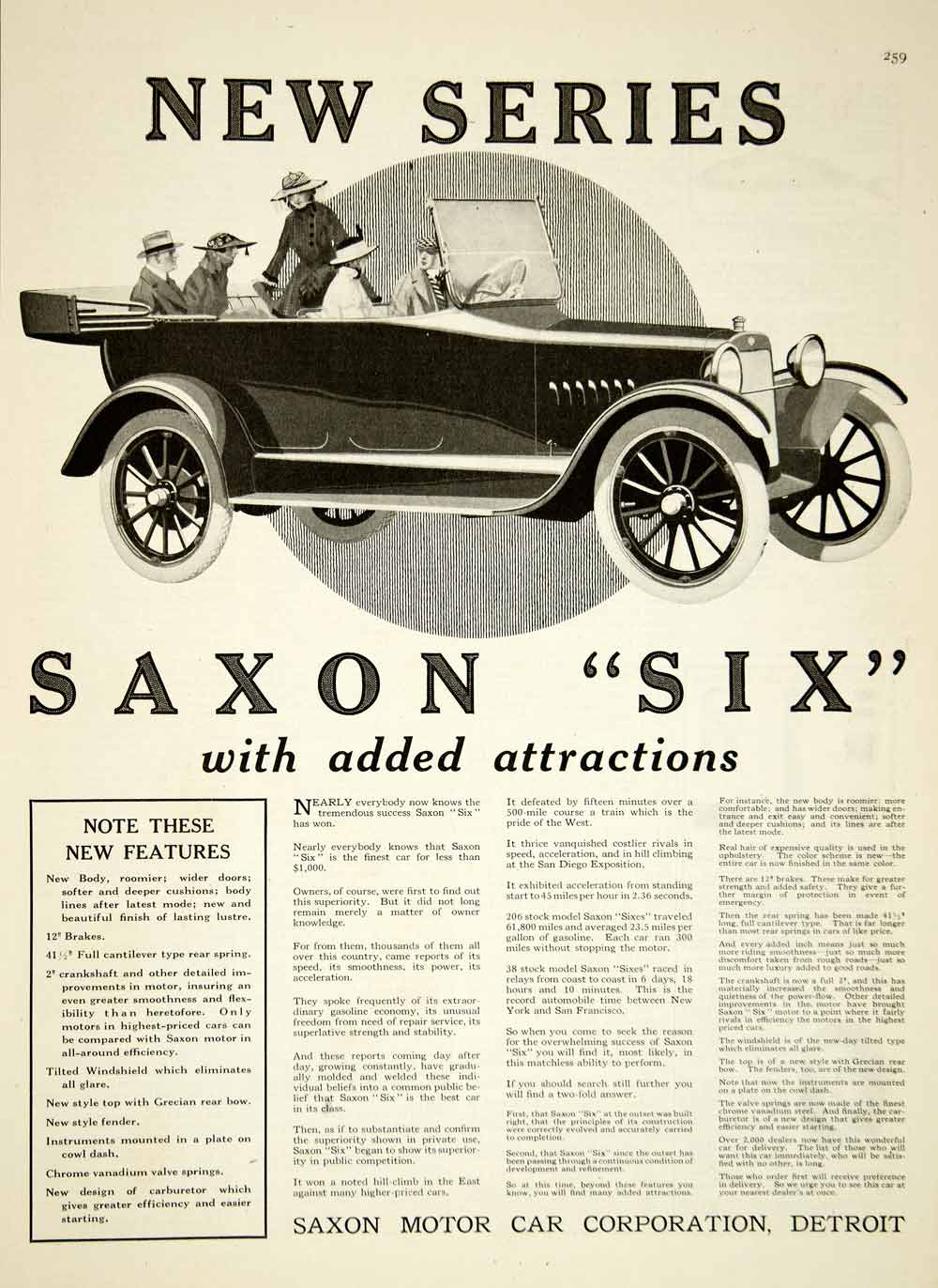1916 Ad Saxon Six Motor Car Corporation Automobile Drive Joy Ride Detroit YHM2