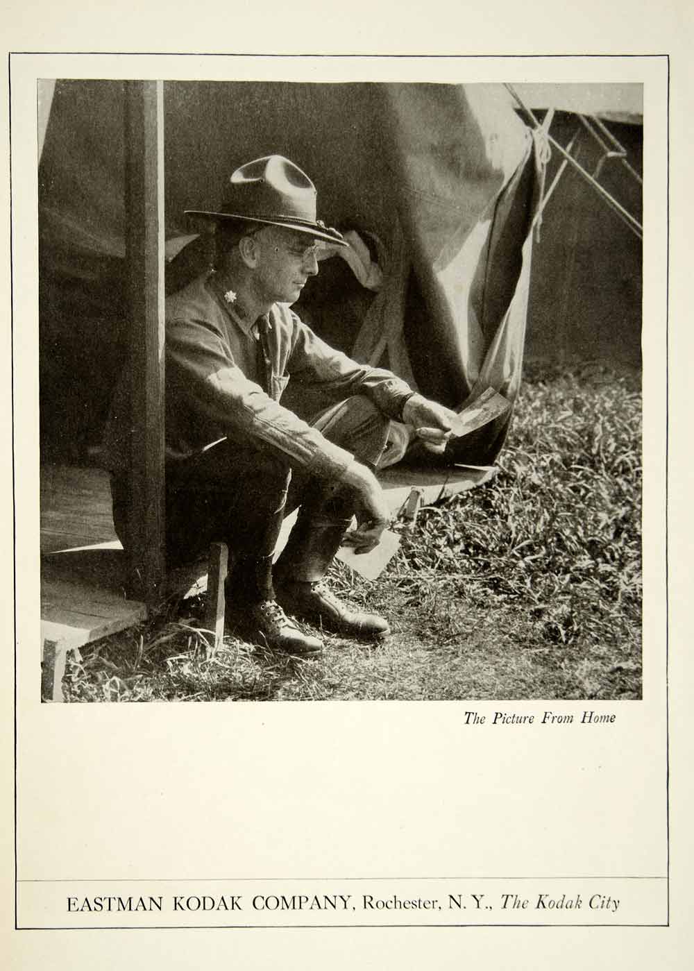 1918 Ad Photography Man Soldier Tent Uniform Letter Home Eastman Kodak YHM2