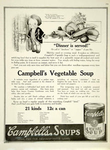 1918 Ad Campbells Vegetable Soup Thanksgiving Child Iconic Can Dinner Eat YHM2