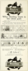 1916 Ad Cinnamon Peppermint Sterling Gum Candy Comic Strip Hands Chewing YHM2