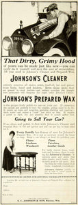1916 Ad Johnson Cleaner Prepared Wax Car Automobile Clean Care Man Wash YHM2