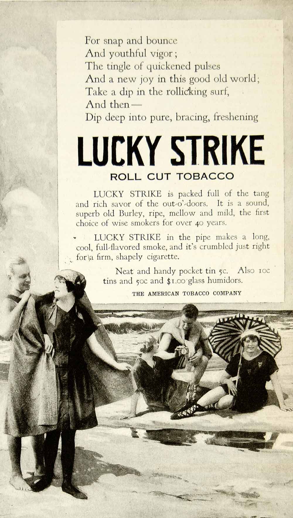 1916 Ad Lucky Strike Cigarette Tobacco Beach Swimsuit Smoking Sand Dress YHM2