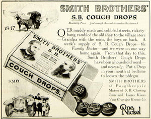 1916 Ad Smith Brother's S. B. Cough Drops Poughkeepsie Medicine Throat YHM2