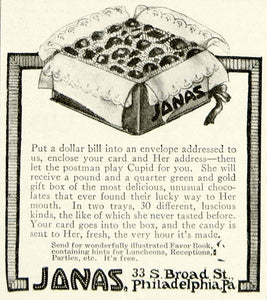 1916 Ad Janas Box Chocolates Doily Lace Cupid Decorative Border 33 S Broad YHM2