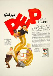 1928 Ad Kelloggs Pep Bran Flakes Cereal Children Black Americana Kids Tuba YHM3