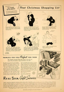 1928 Ad Gluyas Williams Cartoon Christmas Shopping Realsilk Gift Service YHM3
