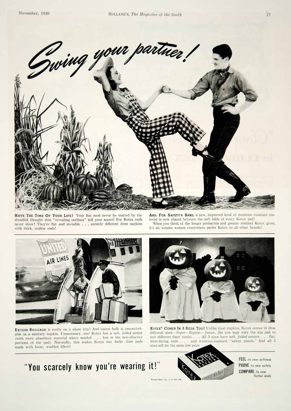 1940 Ad Kotex Sanitary Napkins Pads Feminine Products Dancing Halloween YHM3