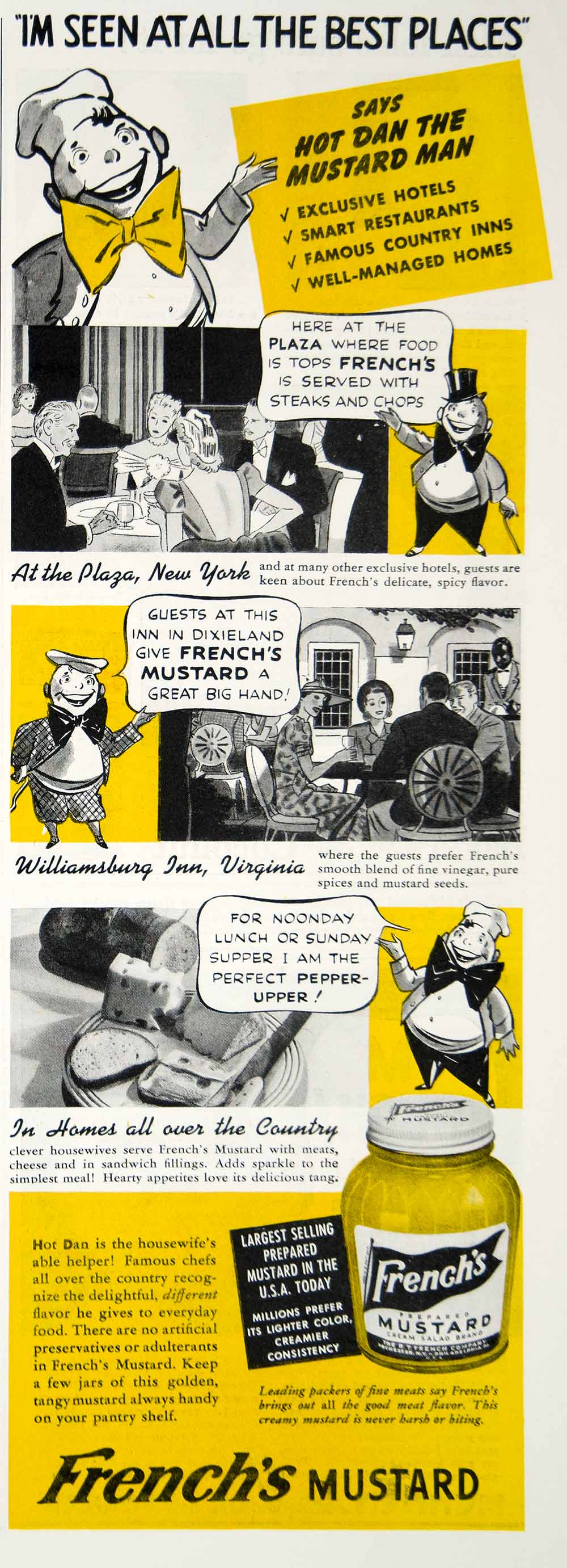 1939 Ad French's Mustard Condiment Yellow Spread Sandwich Plaza New York YHM3