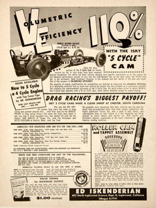 1958 Ad Ed Iskenderian 607 North Inglewood Ave Engine Valve 5 Cycle Cam YHR1