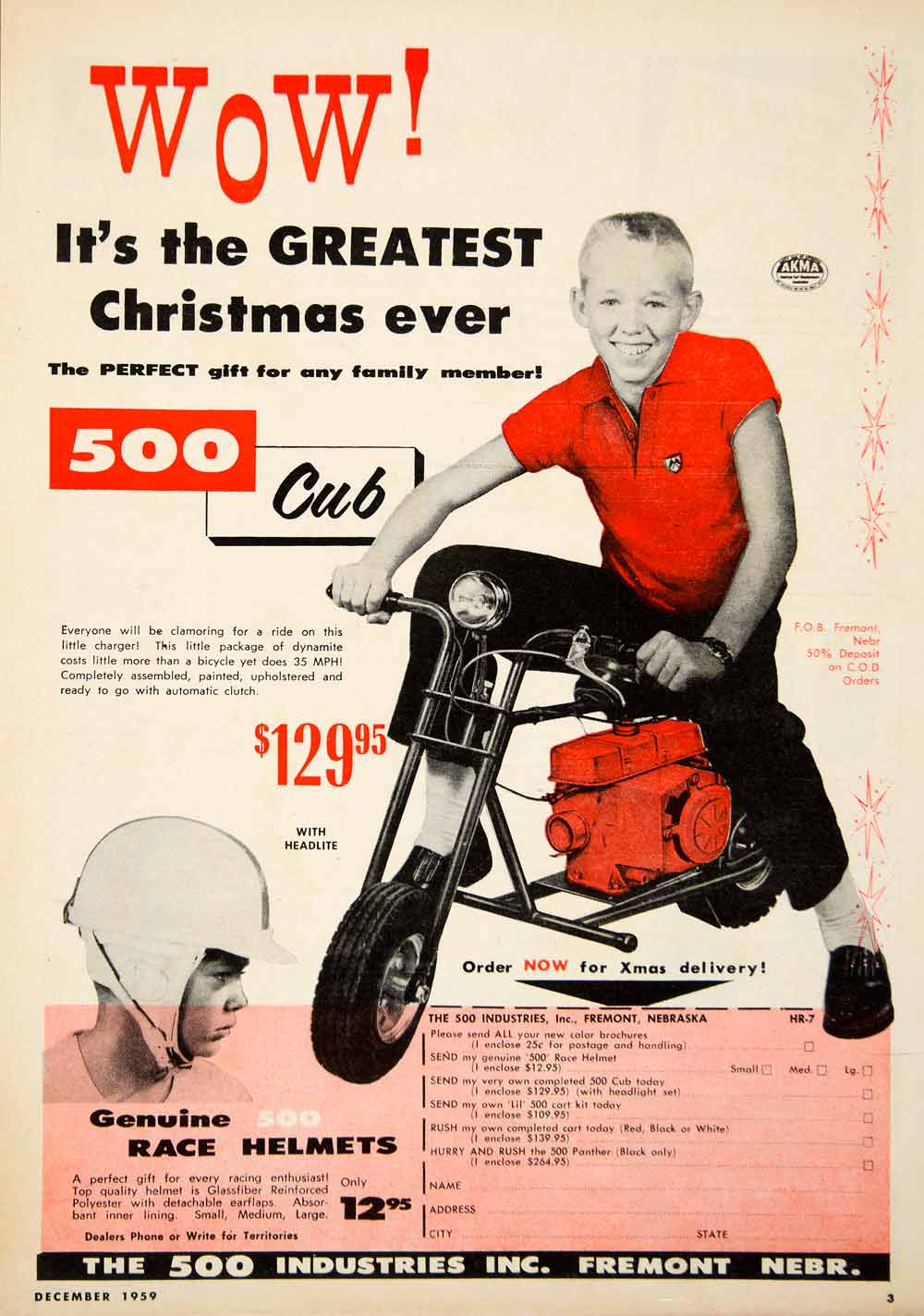 1959 Ad 500 Cub Motorbike Akma Boy Child Christmas Gift Race Helmet YHR1
