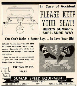 1954 Ad Sumar Speed Equipment 109 North 7th Street Terre Haute Seat Belt YHR1