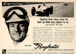 1958 Ad Raybestos Brake Lining Sam Hanksused Indianapolis 500 Champion YHR1