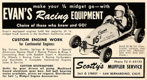 1958 Ad Evan's Racing Equipment Scotty's Muffler Service 365 G Street Kart YHR1