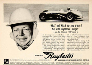 1958 Ad Raybestos Brake Lining Jim Rathman Indianapolis 500 Automotive YHR1