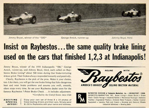 1958 Ad Raybestos Jimmy Bryan Indianapolis 500 Brakes George Amick Johnny YHR1