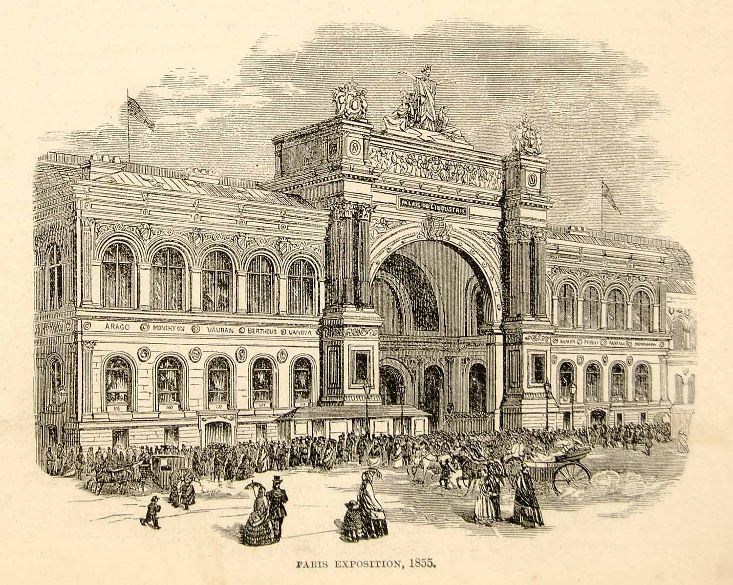 1876 Wood Engraving Paris Exposition Universelle Palais D'Industrie YHR2