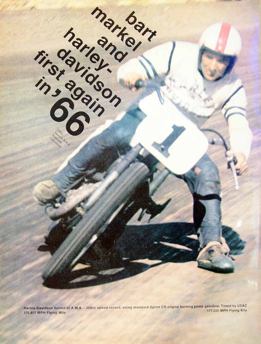 1967 motorcycle helmet 1967 Ad Harley-Davidson Motorcycle Bart Markel AMA Grand National Cham –  Period Paper Historic Art LLC