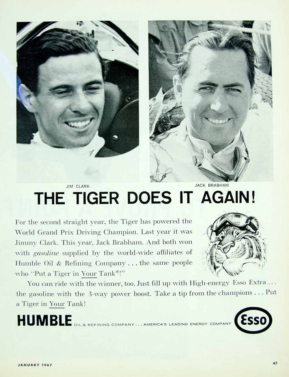 1967 Ad Esso Gas Humble Oil Jim Clark Jack Brabham Grand Prix Race Champion YHR3