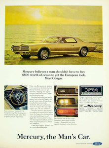 1967 Ad Vintage Mercury Cougar Tilt-Away Steering Wheel Man's Car Two-Door YHR3