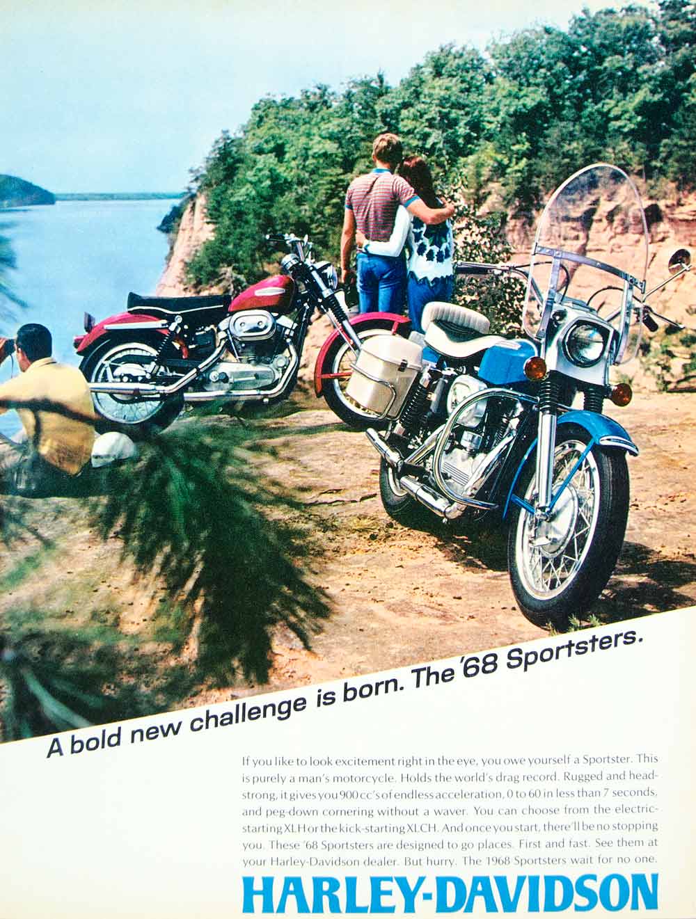 1967 Ad Vintage 1968 Harley-Davidson Sportster 900 cc Red Blue Motorcycle YHR3