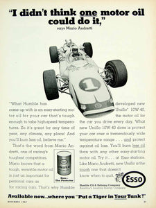 1967 Ad Esso Uniflo 10W-40 Motor Oil Mario Andretti Race Car Driver Humble YHR3