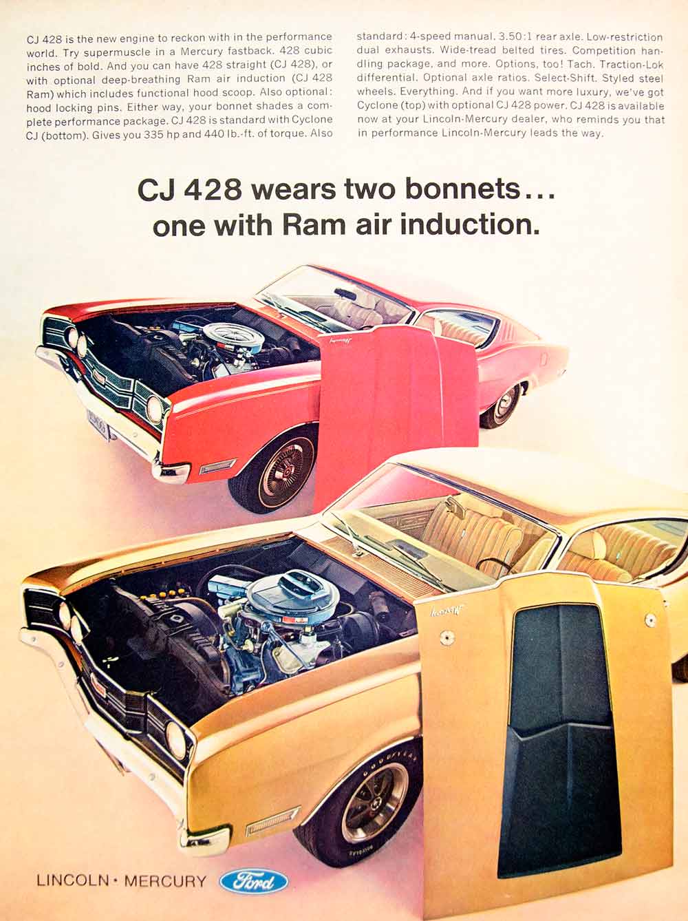 1969 Ad Mercury Cyclone CJ 428 Muscle Car Fastback Classic Automobile Ford YHR3