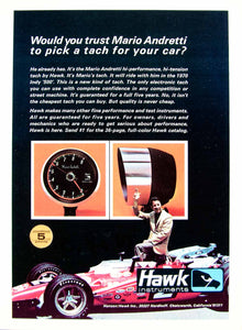 1969 Ad Hawk Tachometer Tach Mario Andretti Race Car Racing Instrument YHR3