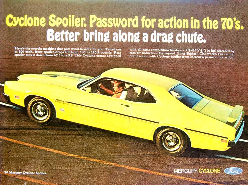 1969 Ad 1970 Mercury Cyclone Spoiler Yellow Muscle Car Classic Automobile YHR3