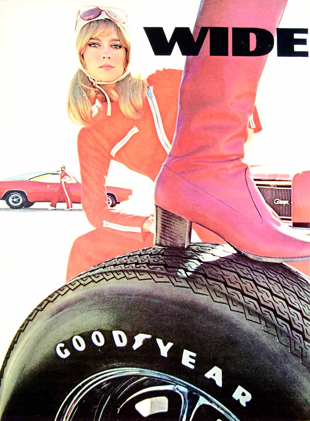 1969 Ad Vintage Goodyear Wide Boots Tread GT Tires Automobile 60's Fashion YHR3