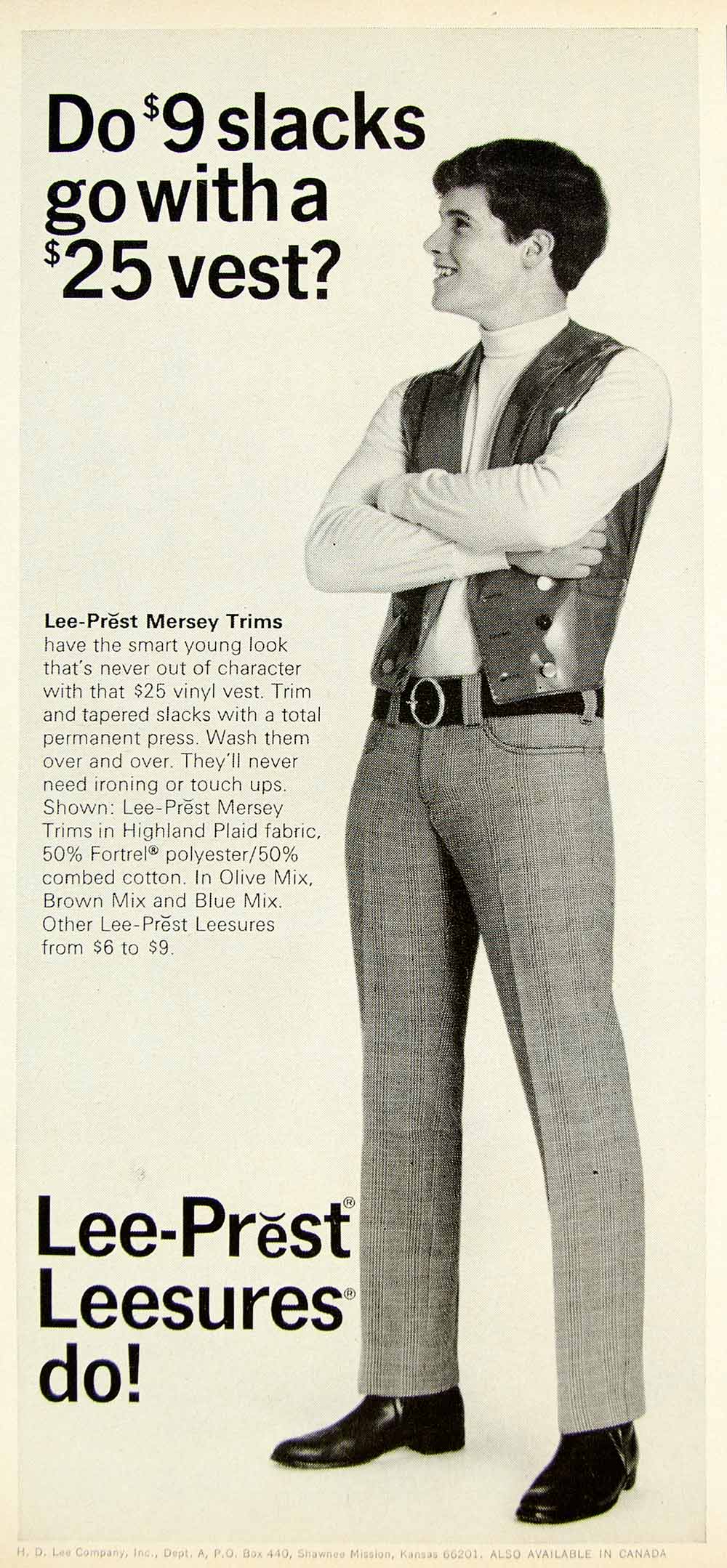 1967 Ad Vintage Lee-Prest Mersey Trims Slacks Men Sixties Fashion Leesures YHR3