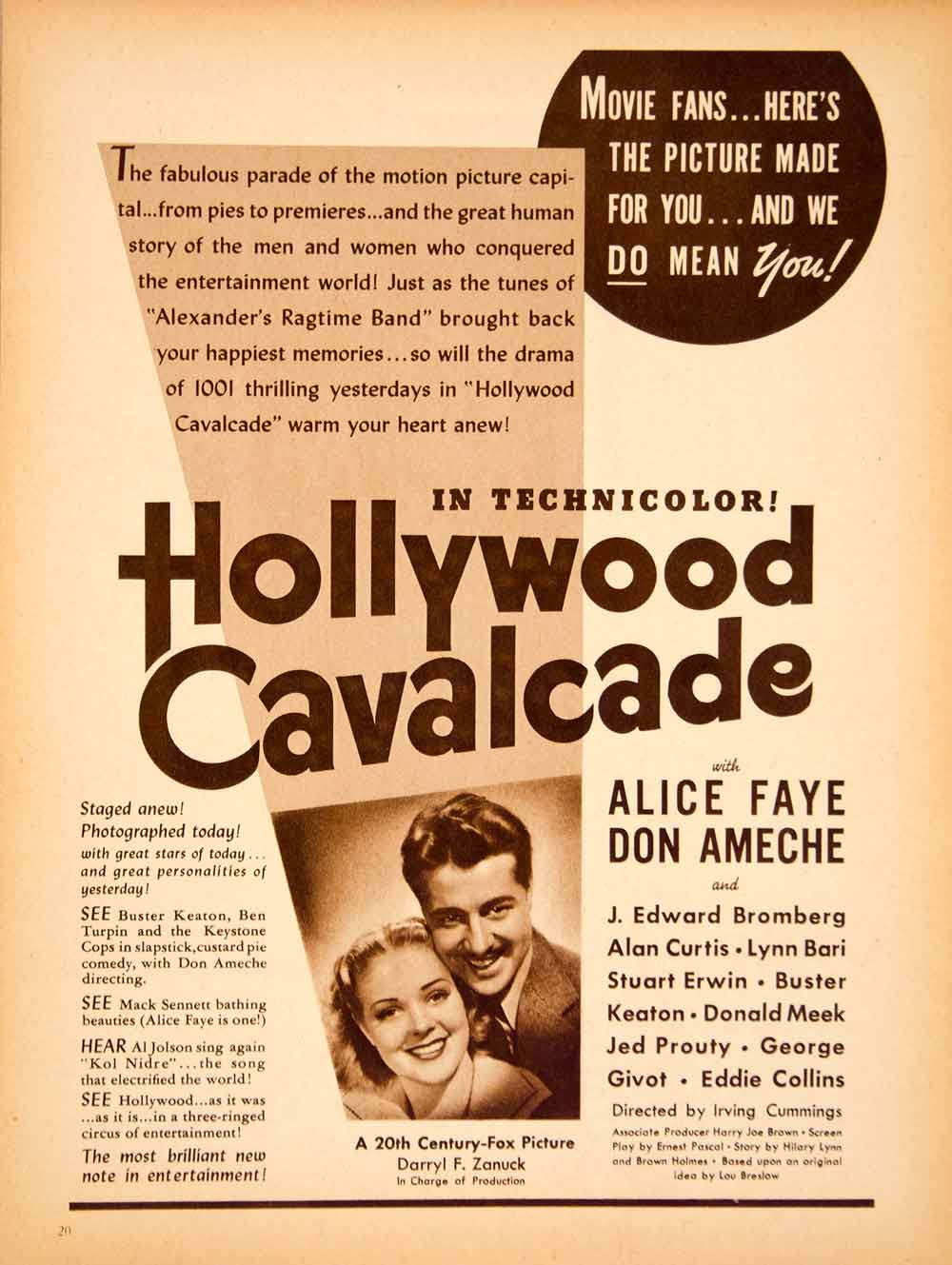 1939 Ad Movie Hollywood Cavalcade Alice Faye Don Ameche Irving Cummings YHS1