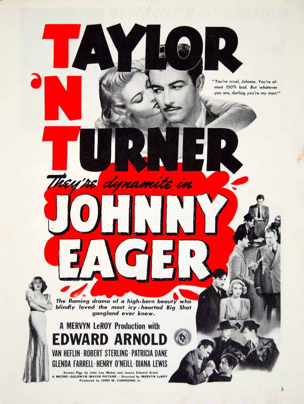 1942 Ad Movie Johnny Eager 1941 Film Noir Robert Taylor Lana Turner Mervyn YHS1