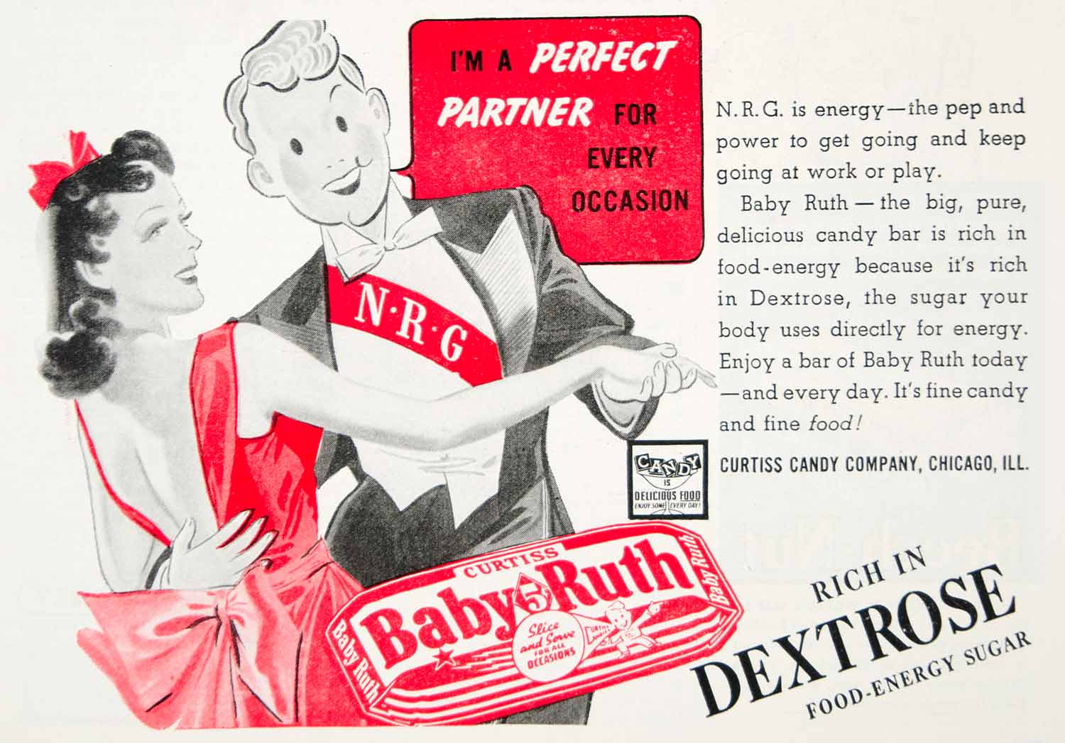 1939 Ad Vintage Baby Ruth Candy Bar Curtiss Dextrose Sugar Dancing Dancers YHS1