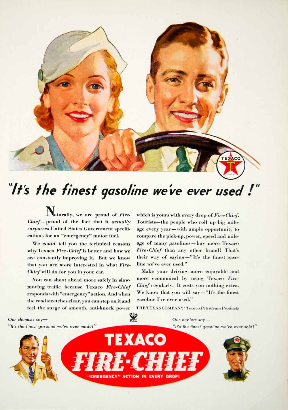 1934 Ad Texaco Fire-Chief Gasoline Texas Company Petroleum Driving