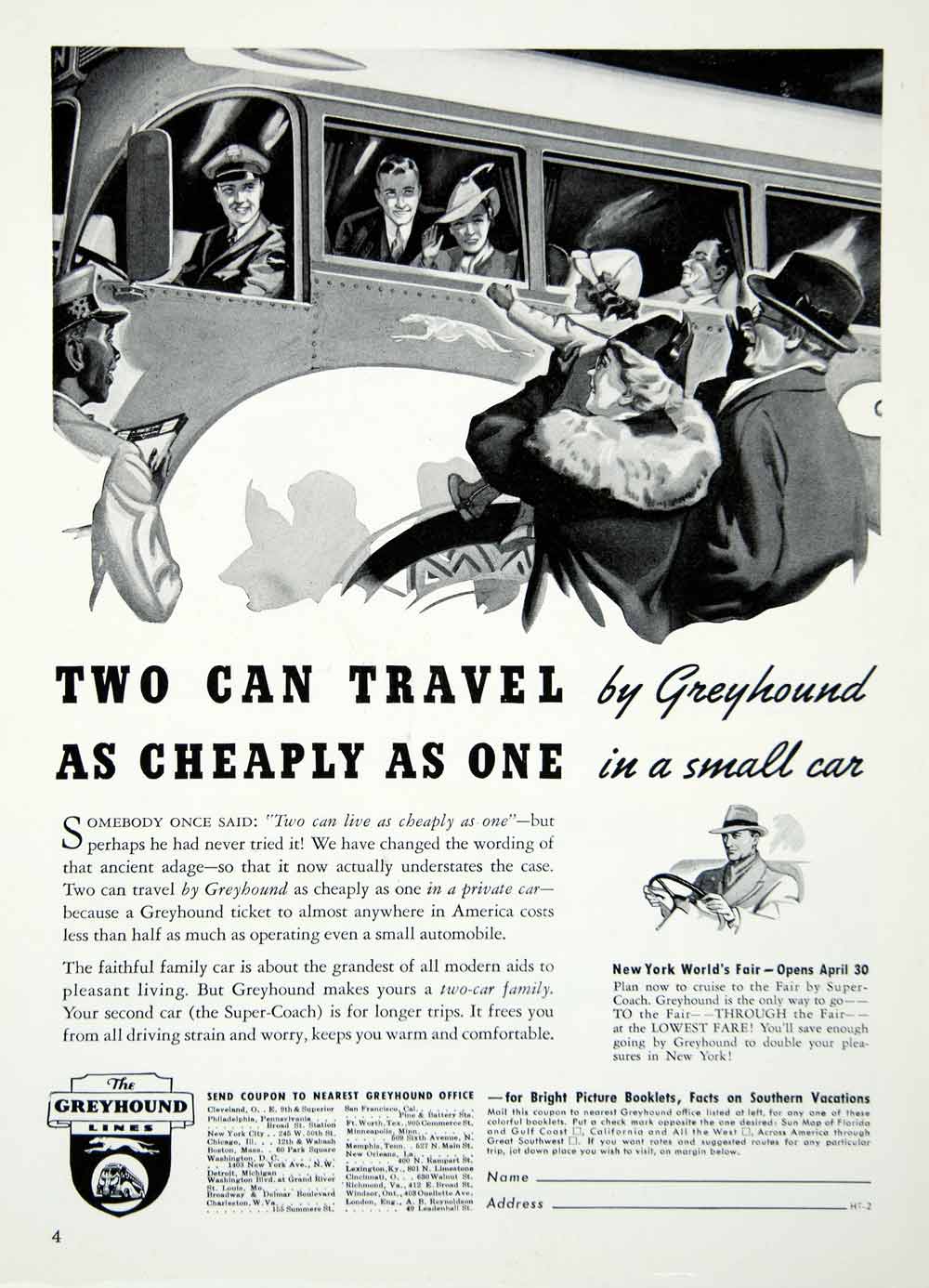 1939 Ad Greyhound Bus Coach New York World’s Fair Super-Coach YHT1