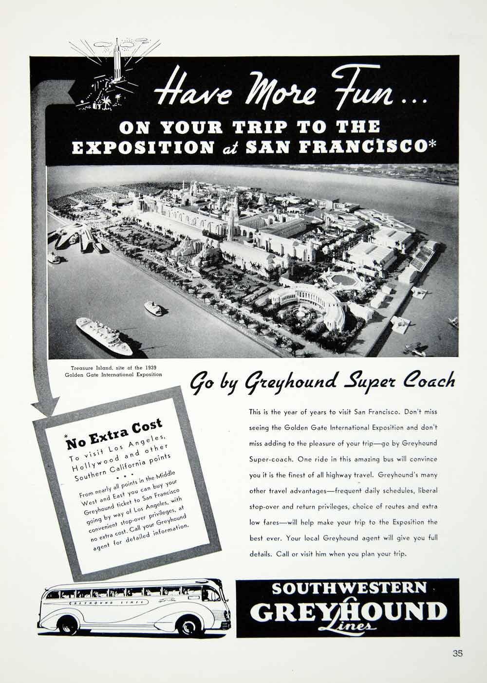 1939 Ad Golden Gate Treasure Island Greyhound Super Coach Aerial View YHT1