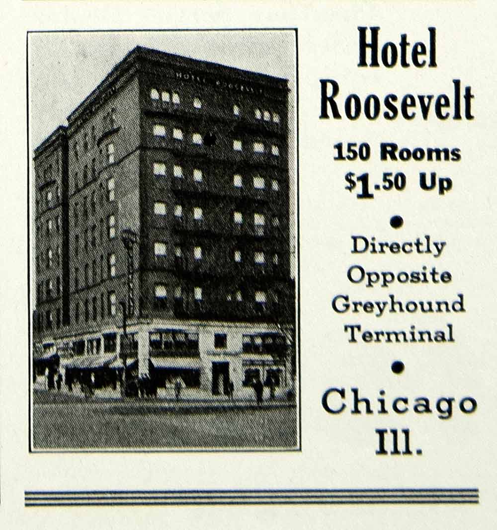 1934 Ad Hotel Roosevelt Chicago Greyhound Terminal Lodging Illinois YHT1