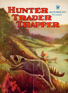 1934 Cover Hunter Trader Trapper Raccoon Edwin Bolenbaugh Art River Dogs YHTT1
