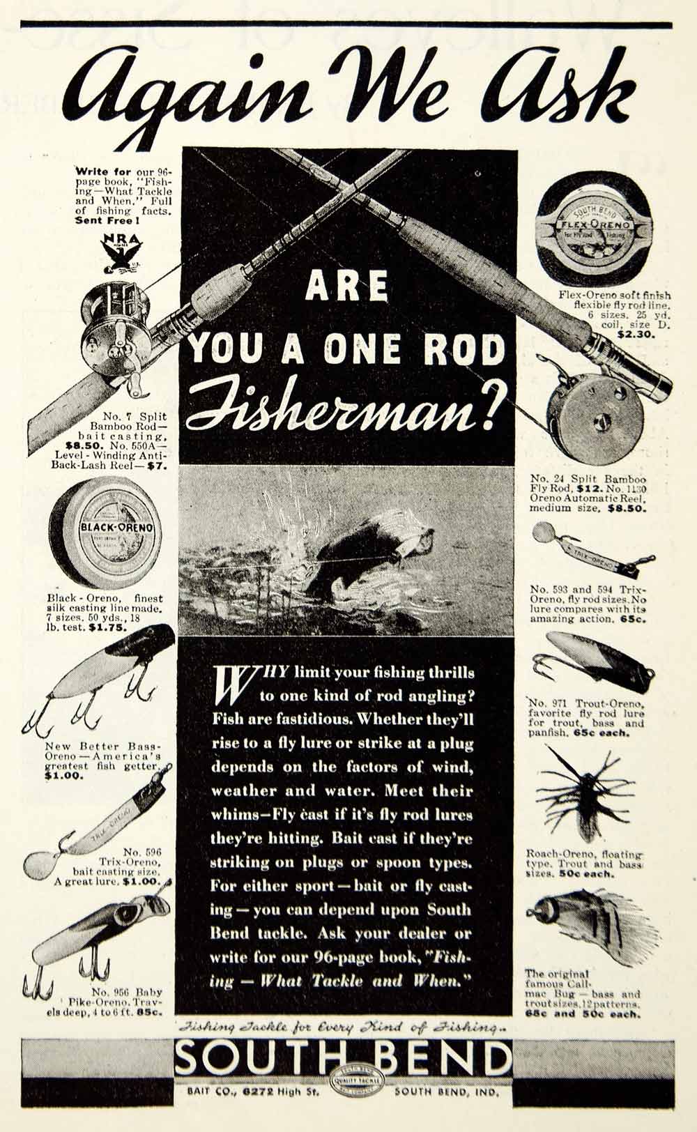 1934 Ad South Bend Fishing Rod Casting Line Lure Bait Tackle 6272 High St  YHTT1